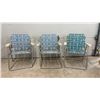 Image 1 : Set of Three Vintage Aluminum Folding Lawn Chairs with Woven Webbing and Plastic Armrests