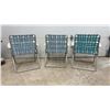 Image 2 : Set of Three Vintage Aluminum Folding Lawn Chairs with Woven Webbing and Plastic Armrests
