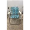 Image 4 : Set of Three Vintage Aluminum Folding Lawn Chairs with Woven Webbing and Plastic Armrests