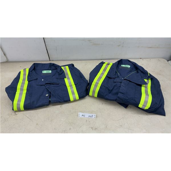 Two Canadian Linen & Uniform Service 54R Navy Cotton Coveralls with Hi-Vis Reflective Striping