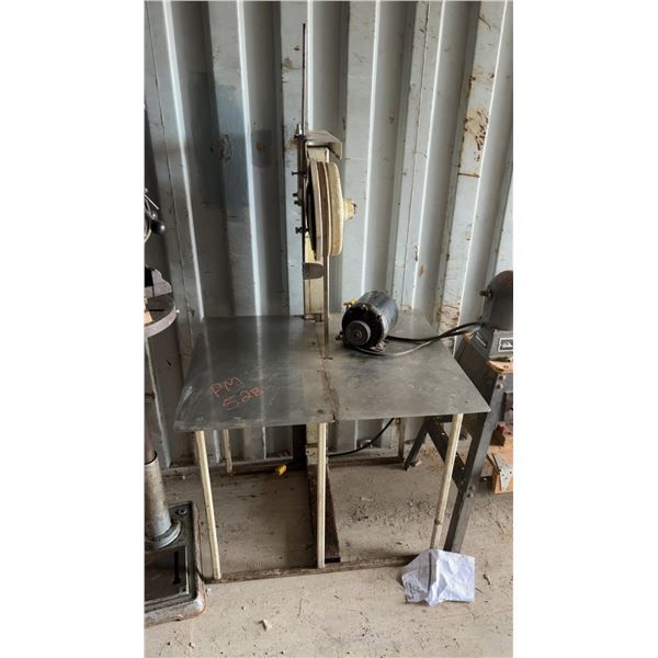 Custom-Built Belt-Driven Metal Band Saw with Steel Table and Electric Motor
