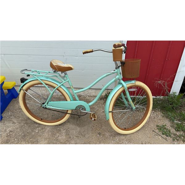 Huffy Deluxe 26" Cruiser Bicycle in Mint Green with Basket and Rear Rack