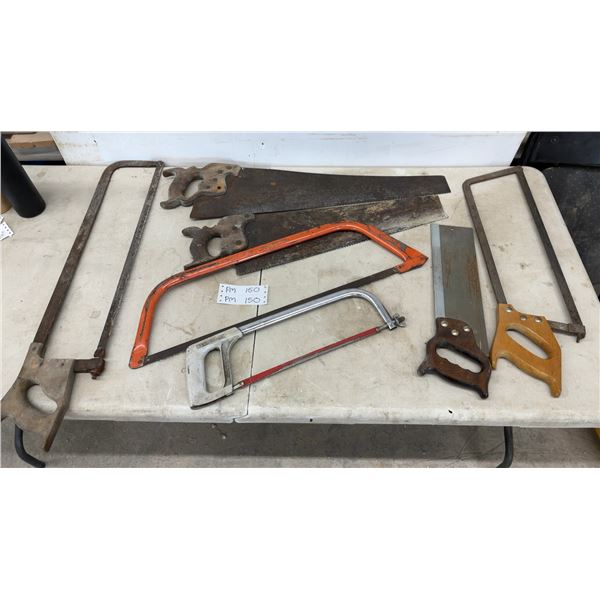 Collection of Hand Saws, Hacksaws and Bow Saws