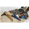 Image 1 : Power Fist 7" Angle Grinder, Mastercraft 4 1/2" Angle Grinder, and Assorted Discs