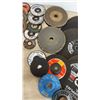 Image 5 : Power Fist 7" Angle Grinder, Mastercraft 4 1/2" Angle Grinder, and Assorted Discs