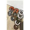 Image 6 : Power Fist 7" Angle Grinder, Mastercraft 4 1/2" Angle Grinder, and Assorted Discs