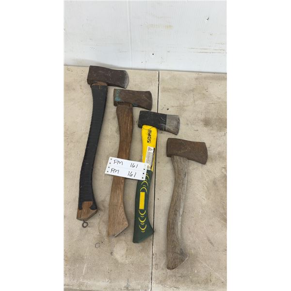 Lot of 4 Axes Including Jayworks Composite Handle Axe and Wooden Handle Hatchets