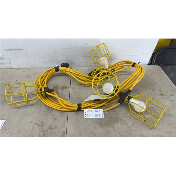 Construction String Light Set with Yellow Wire Cage Guards and LED Bulbs