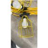 Image 2 : Construction String Light Set with Yellow Wire Cage Guards and LED Bulbs