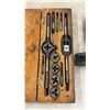 Image 2 : Two Vintage Circular Saw Blades, Tap and Die Set in Wood Case, and Pipe Cutters