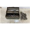 Image 1 : Large Lot of Assorted Sockets, Extensions, and Adapters in Green Metal Cantilever Toolbox