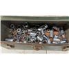Image 4 : Large Lot of Assorted Sockets, Extensions, and Adapters in Green Metal Cantilever Toolbox