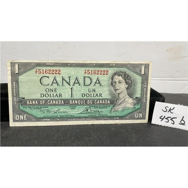 1954 Bank of Canada One Dollar Banknote, Queen Elizabeth II, Serial Y/F 5162222