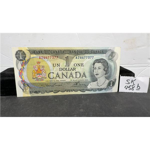 1973 Bank of Canada One Dollar Banknote, with 3 Digit Serial No. 4477377 UNC