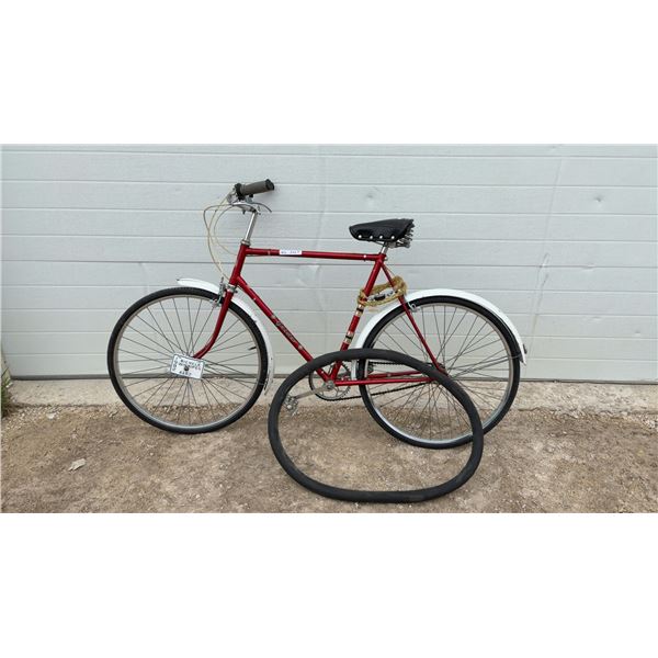 1971 Eatons Glider Men's Bicycle with Red Frame, White Fenders, 3 Speed and Spare Tube, 26"