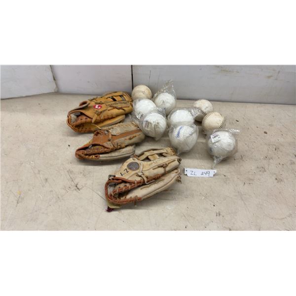 Louisville Slugger, Rawlings, and Spalding Baseball Gloves, New & Played Softballs