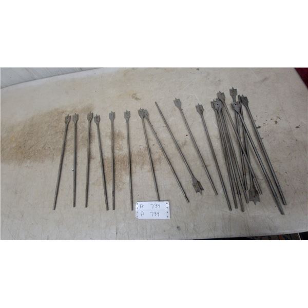 Lot of Spade Drill Bits1" for Woodworking, Approximately 20 Pieces