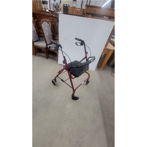Bios Medical Four-Wheel Rollator Walker with Seat, Backrest, and Hand Brakes, Red