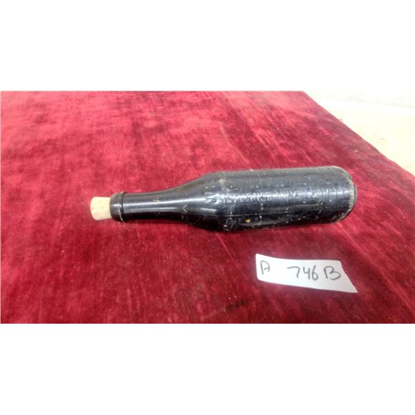 Drewery Early Embossed Dark Glass Returnable Beverage Bottle with Cork Stopper