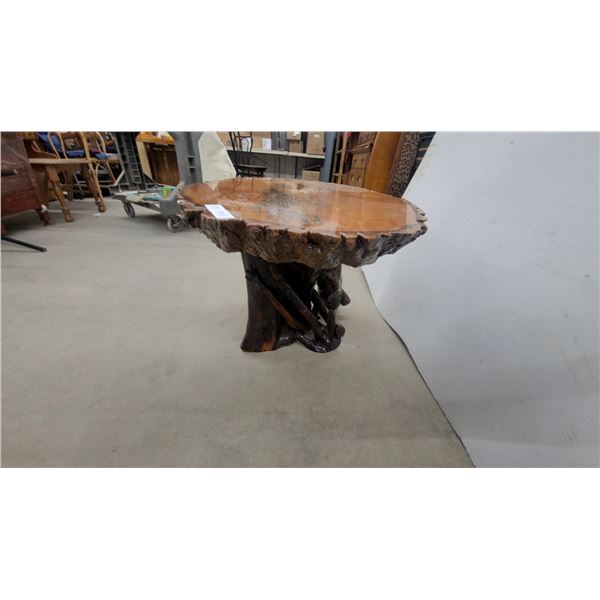 Handcrafted Rustic Live-Edge Wood Slab Accent Table with Bald Eagle Epoxy Top 18 x 23 x 15"