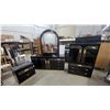Image 1 : Black Lacquer and Gold Trim Bedroom Set with Dresser63 x 30 x 16.6", Mirror, 45 x 36" Chest