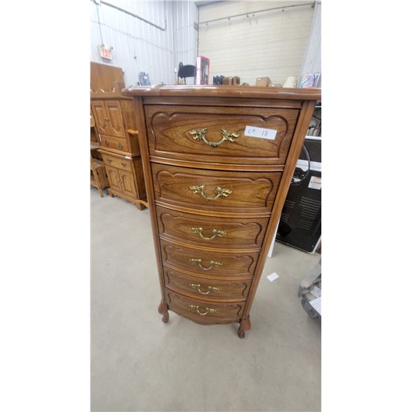 French Provincial Style Six-Drawer Lingerie Chest with Brass Bail Pulls 52 x 24 x 16"