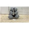 Image 1 : Gray Plastic-Coated Dumbbell Set with Three Pairs and Black Plastic Storage Rack