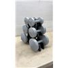 Image 2 : Gray Plastic-Coated Dumbbell Set with Three Pairs and Black Plastic Storage Rack