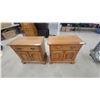 Image 1 : Pair of Oak Two-Drawer Nightstands with Brass Bail Pulls and Carved Panel Fronts 29 x 30 x 17"