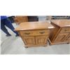 Image 2 : Pair of Oak Two-Drawer Nightstands with Brass Bail Pulls and Carved Panel Fronts 29 x 30 x 17"