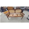 Image 1 : Vintage Colonial-Style Carved Wood and Cane Benchwith Turned Spindle Details 57" Wide