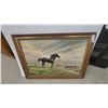 Image 1 : Framed Oil Painting of Rearing Dark Horse in Landscape, Signed Howard Young 30 x 41"