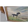 Image 2 : Framed Oil Painting of Rearing Dark Horse in Landscape, Signed Howard Young 30 x 41"