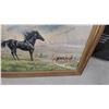 Image 3 : Framed Oil Painting of Rearing Dark Horse in Landscape, Signed Howard Young 30 x 41"
