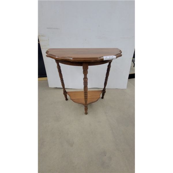 Wooden Demilune Console Table with Turned Legs and Lower Shelf 24 x 24 x 12"