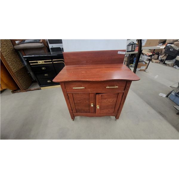 Antique Oak Washstand with Drawer, Cabinet Door, and Brass Hardware 34 x 30 x 17"