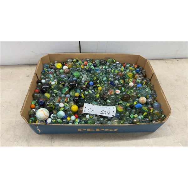 Large Assortment of Glass Marbles in Various Sizes, Colors, and Patterns