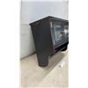 Image 2 : Black Wall-Mounted Cabinet with See-Through Paneled Doors and Towel Bar