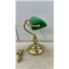 Image 5 : Mantel Style Clock, Brass Banker's Lamp with Green Glass Shade, and More