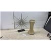 Image 1 : Starburst Desk Clock on Black Marble Style Base and Ceramic Flared Vase with Star Motif Rim