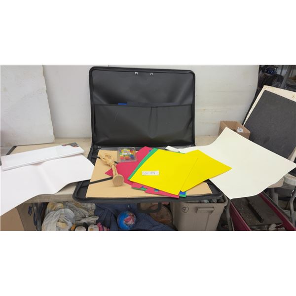 Art Portfolio Case with Colored Paper, Canvas, Wooden Mannequin, Pastels, and More