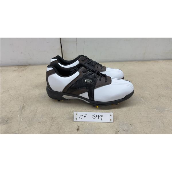 Top Flite TFM901-14 Men's White and Brown Lace-Up Golf Shoes with Spikes, Size 9