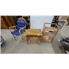 Image 1 : Bamboo Three-Tier Shelf Unit with Rattan Chair and Blue Cushion and More