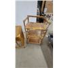 Image 4 : Bamboo Three-Tier Shelf Unit with Rattan Chair and Blue Cushion and More