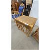 Image 5 : Bamboo Three-Tier Shelf Unit with Rattan Chair and Blue Cushion and More