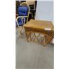 Image 6 : Bamboo Three-Tier Shelf Unit with Rattan Chair and Blue Cushion and More
