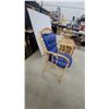 Image 7 : Bamboo Three-Tier Shelf Unit with Rattan Chair and Blue Cushion and More