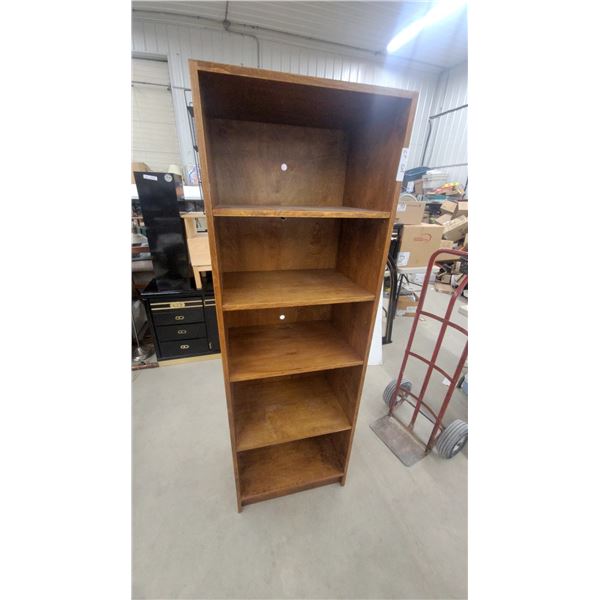 Five-Shelf Wooden Bookcase with Medium Brown Finish 72 x 16 x 24"
