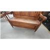 Image 4 : Wooden Storage Bench with Paneled Back, Scrolled Armrests, and Under-Seat Storage 47" Wide