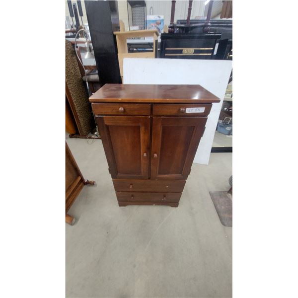 Dark Cherry-Finish Wooden Sewing Cabinet with Two Doors and Four Drawers 40 x 24 x 12"